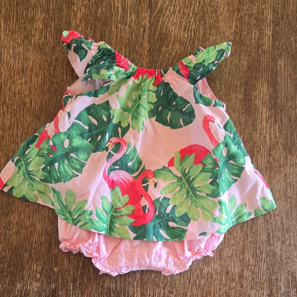 Janie and Jack Baby Tropical Flamingo Ruffle Romper, Size 0-3 Months
